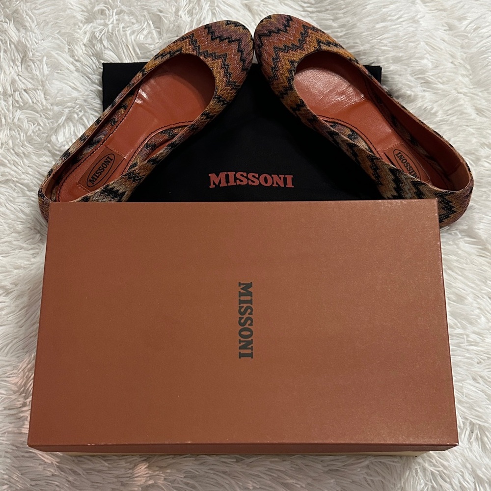 Missoni Brown and Tan Chevron Ballet Flats
